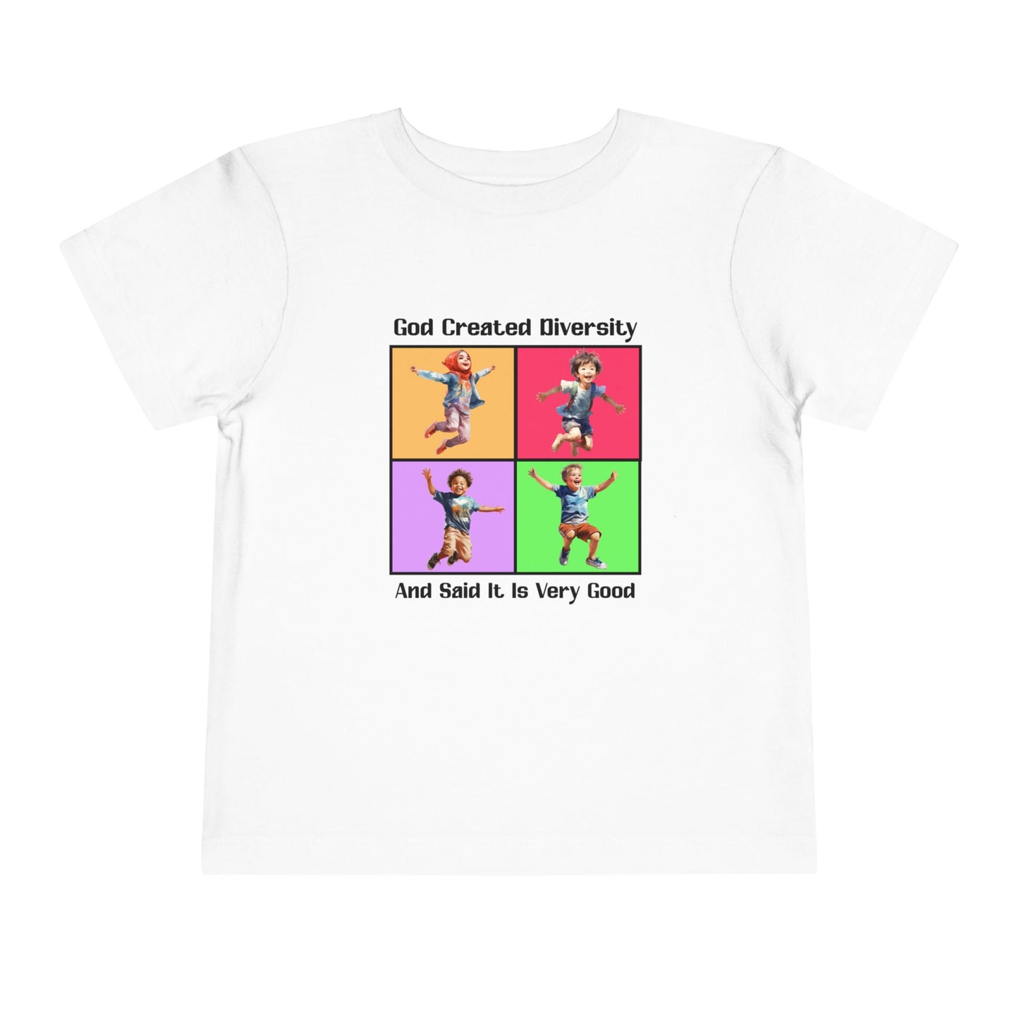 Toddler Short Sleeve Tee, Christian, Faith-Based, Diversity Design, Happy Kids