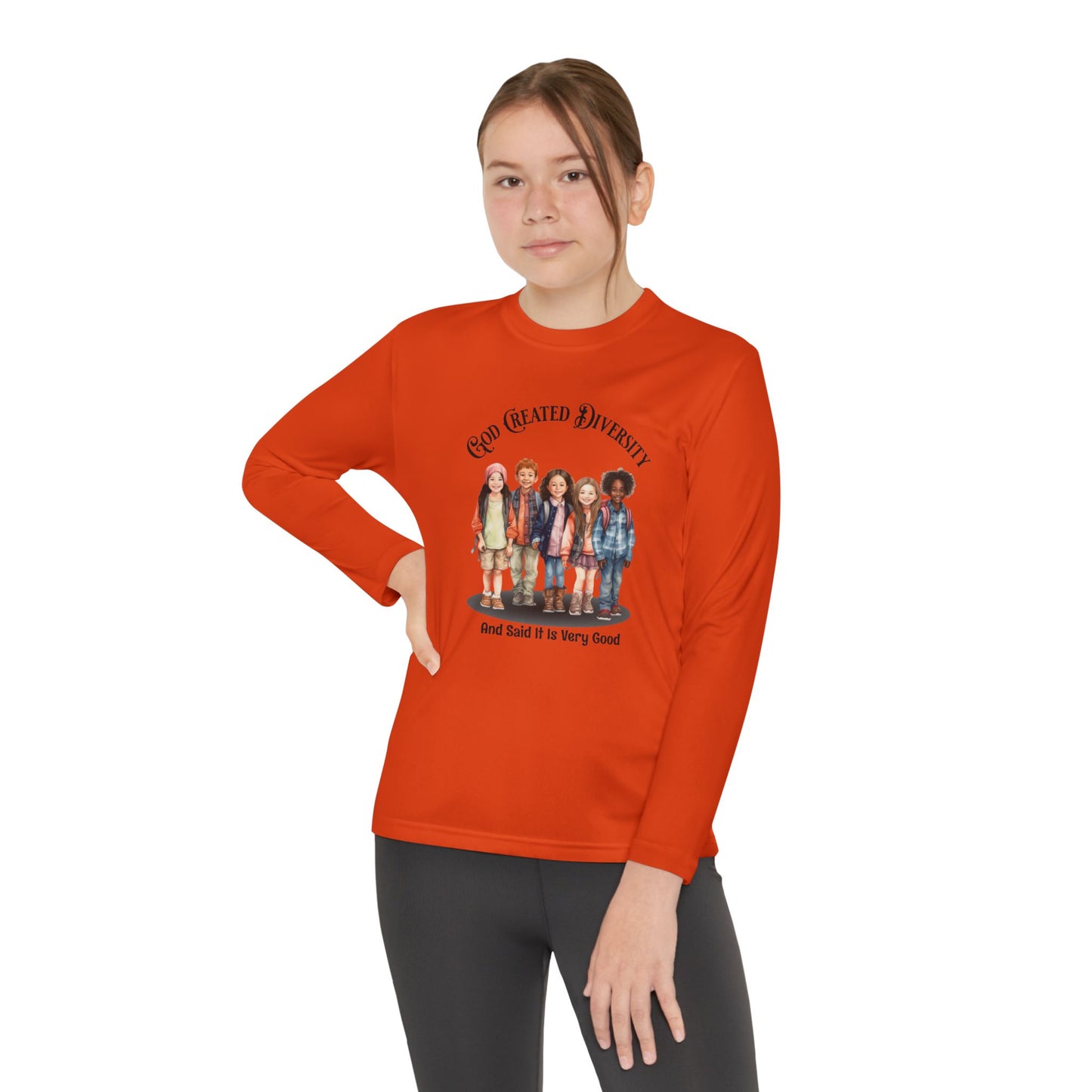 Youth Long Sleeve Tee — "God Created Diversity" Graphic Kids Shirt, Christian, Faith-Based