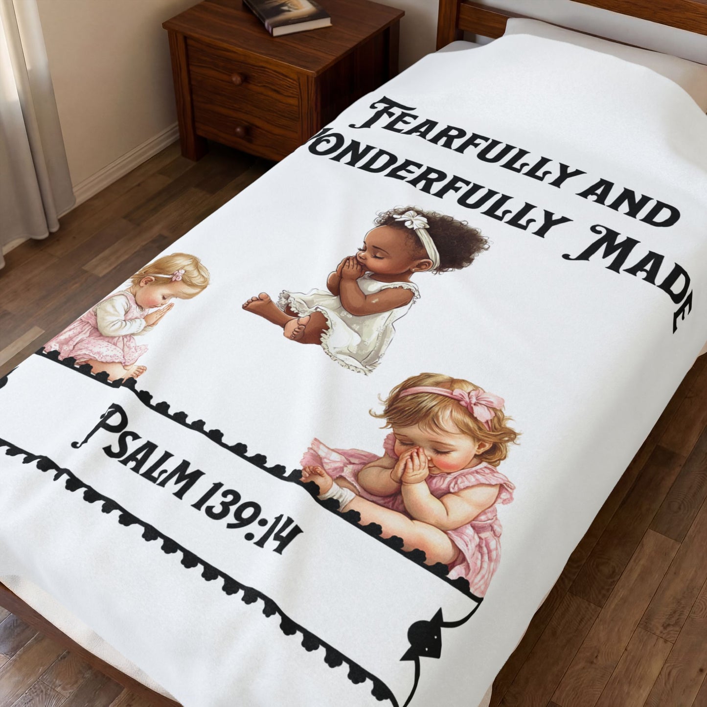 Velveteen Plush Blanket - "Fearfully and Wonderfully Made" Psalm 139:14 Baby Prayer Throw