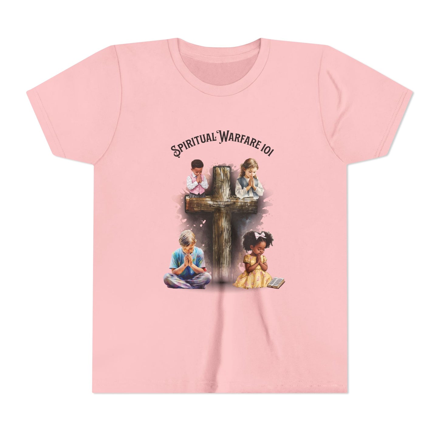 Youth Tee — "Spiritual Warfare 101" Cross Prayer Kids Christian Graphic Shirt