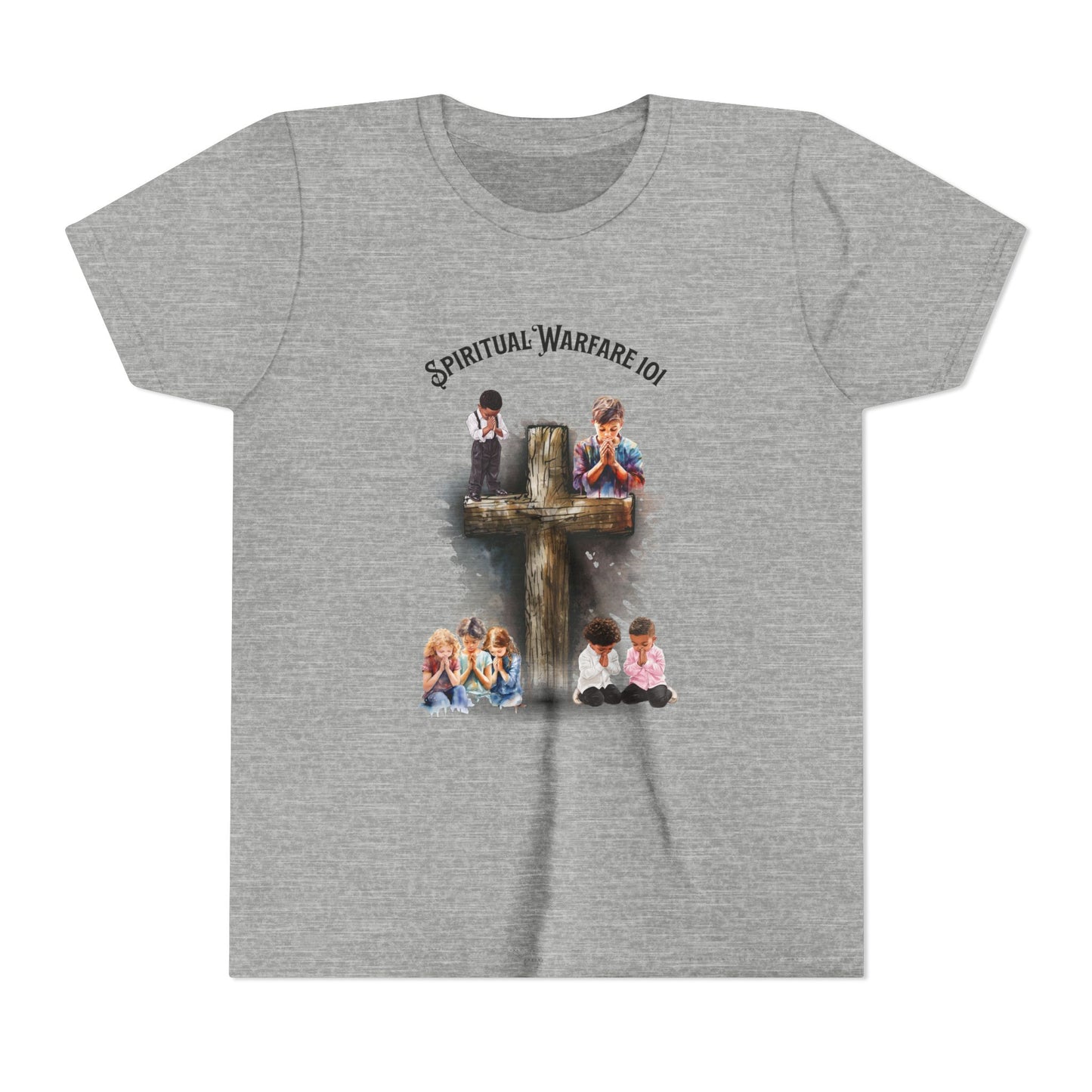 Youth Tee — "Spiritual Warfare 101" Cross Prayer Kids Christian Shirt