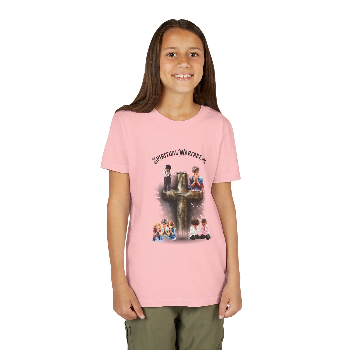 Youth Tee — "Spiritual Warfare 101" Cross Prayer Kids Christian Shirt