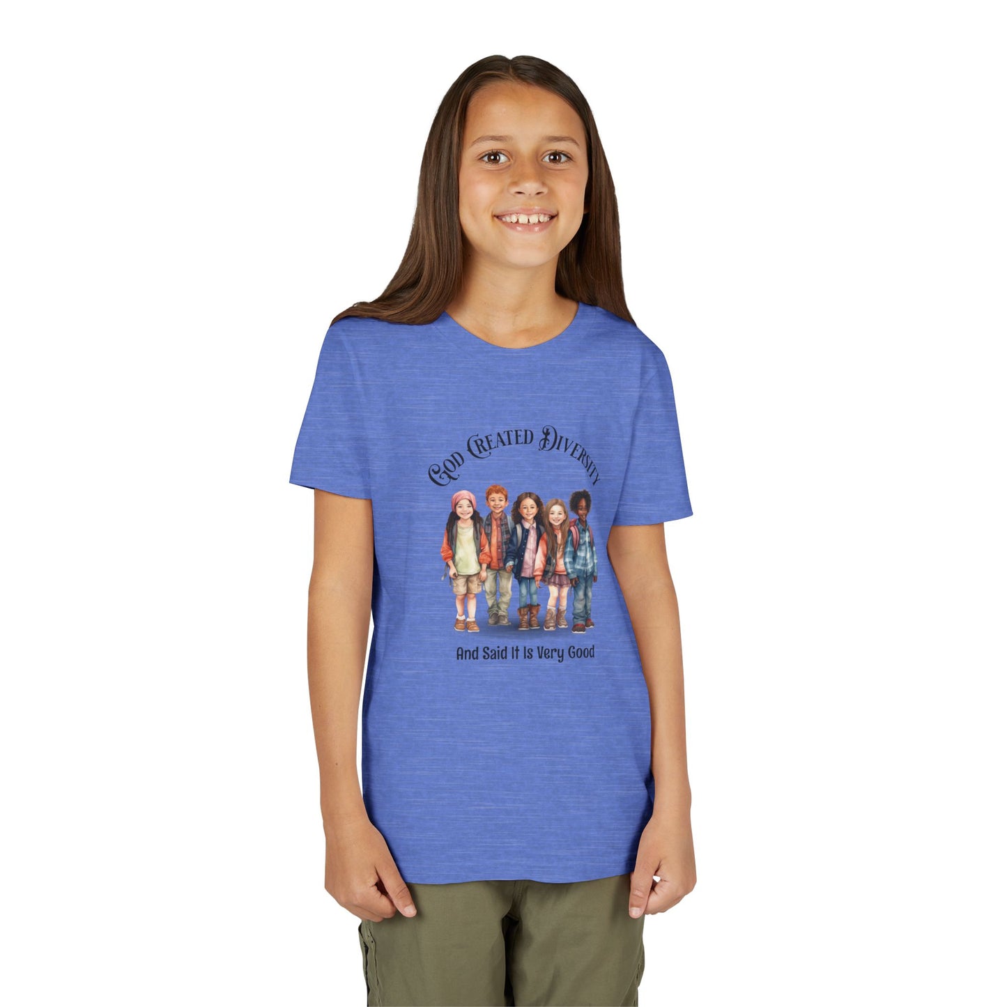 Youth Tee — "God Created Diversity and Said It Is Very Good" Kids Graphic Shirt, Faith-Based